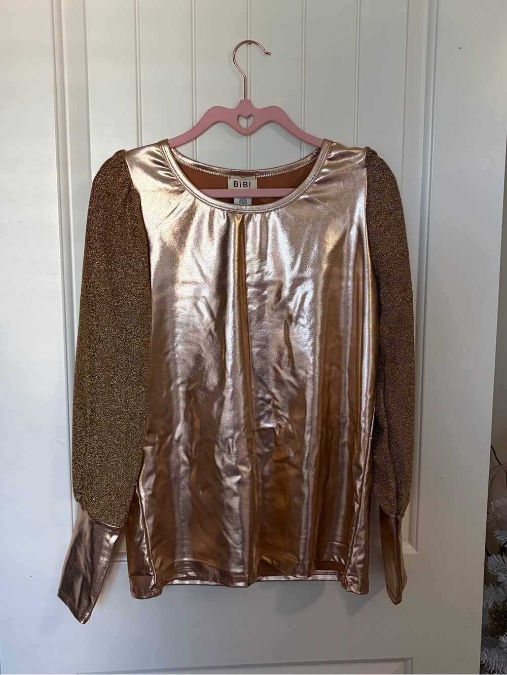metallic rose gold top
